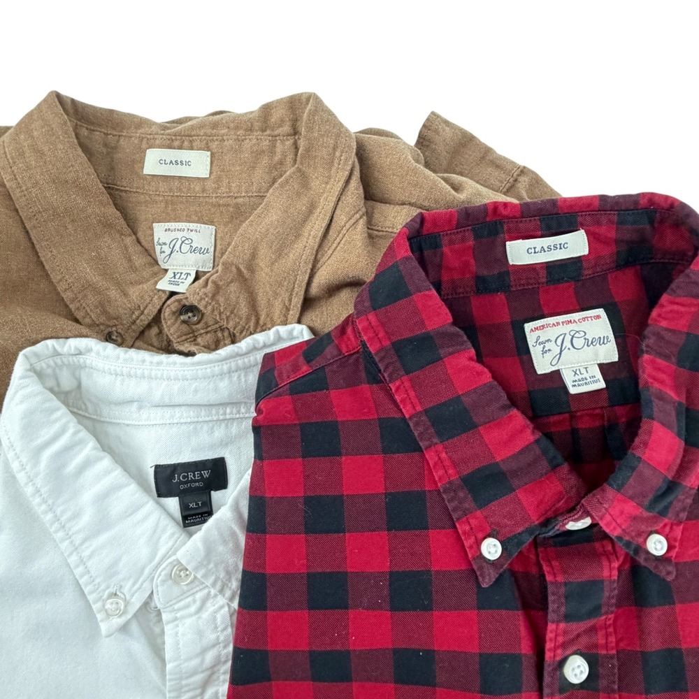 J. Crew Button Down Shirts Mens XLT Multicolor Cotton Twill Oxford Lot Of 3